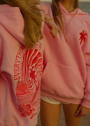 Pink Palm Puff "Everything Comes in Waves" Hoodie Pink | DEF0909VB9