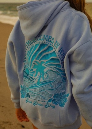 Pink Palm Puff "Everything Comes in Waves” Hoodie Blue | DEF0909VB10