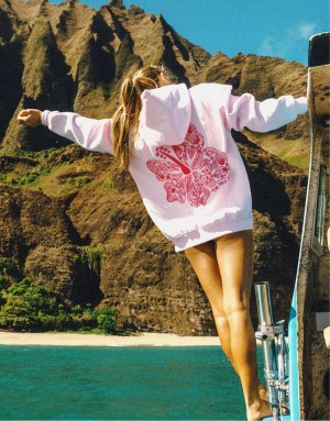 Pink Palm Puff "Hawaii Hibiscus" Hoodie Blush | DEF0909VB17