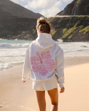 Pink Palm Puff "Hawaii Hibiscus" Hoodie Heather Cloud | DEF0909VB16