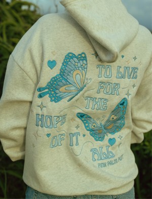 Pink Palm Puff "To Live For the Hope of it All" Hoodie Heather White | DEF0909VB13